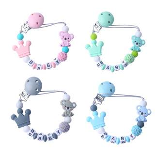 Personalized Name Handmade Baby Silicone Pacifier Anti-Drop Chain Mini Silicone Koala Infant Pacifier Clips Chains