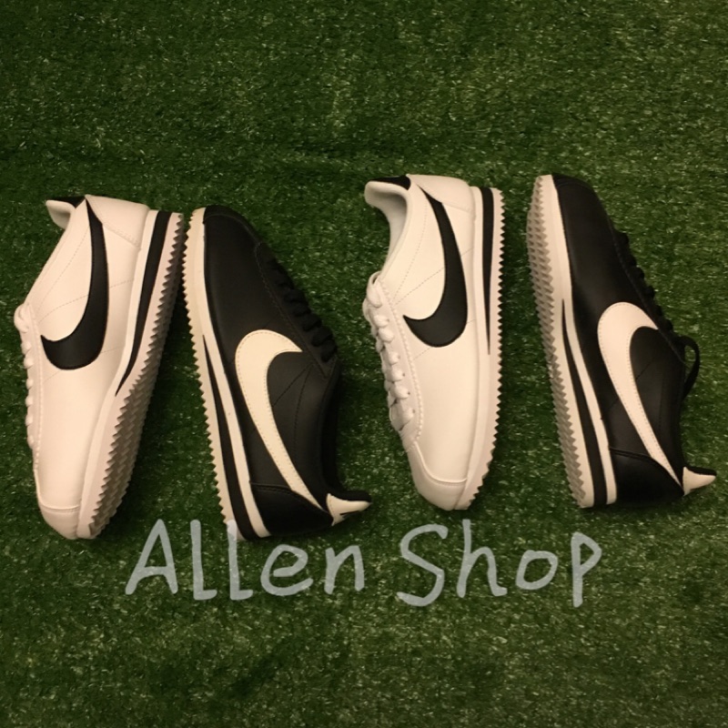 nike cortez leather black and white