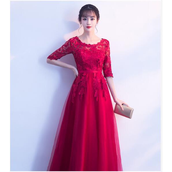 Bridal Red Lace Maxi Wedding Dress Engagement Formal Dinner Party Prom Long Gown Shopee Singapore