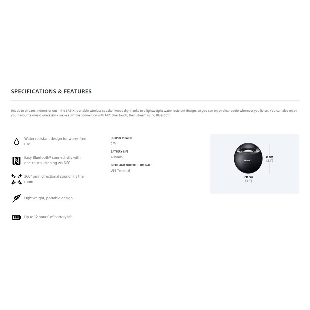 Sony Srs X1 Bluetooth Waterproof Wireless Speaker Black Blue Pink White Shopee Singapore