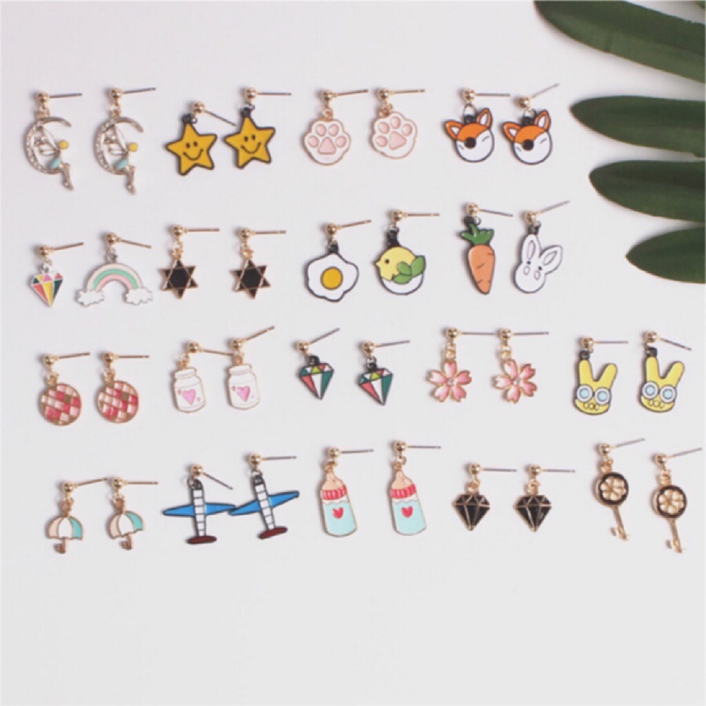］Korean Fashion Cute Cartoon Small dangle Earrings flower animal  egg diamond earring fruit earring animal earring | Shopee Singapore