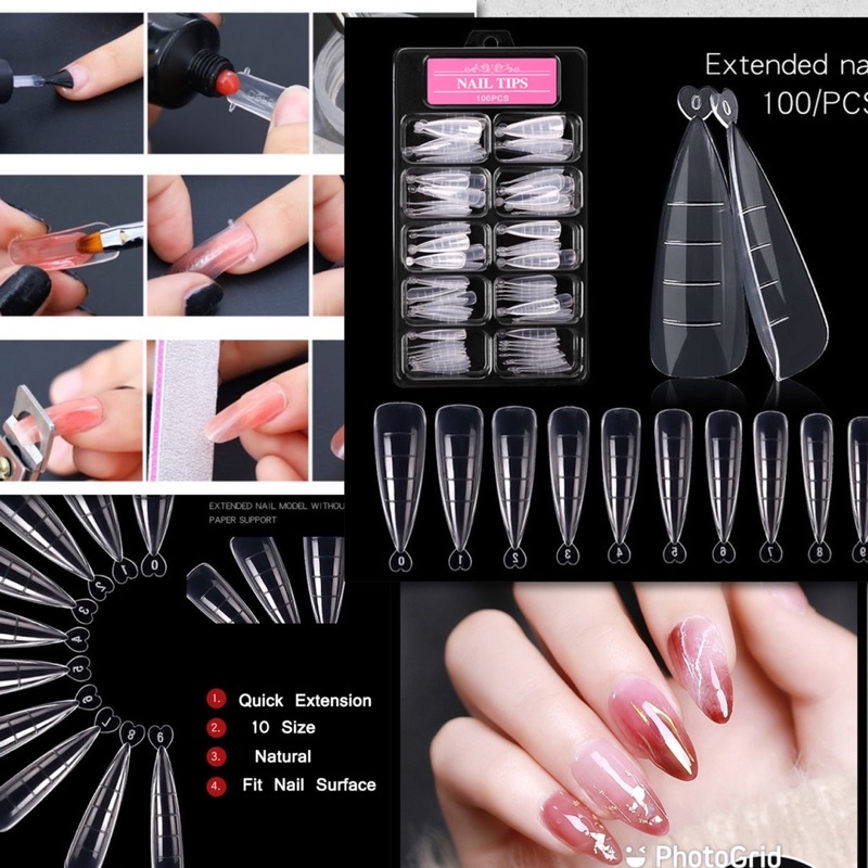100pcs false nails clear Nail Extensions dual form Quick building nail |  Shopee Singapore