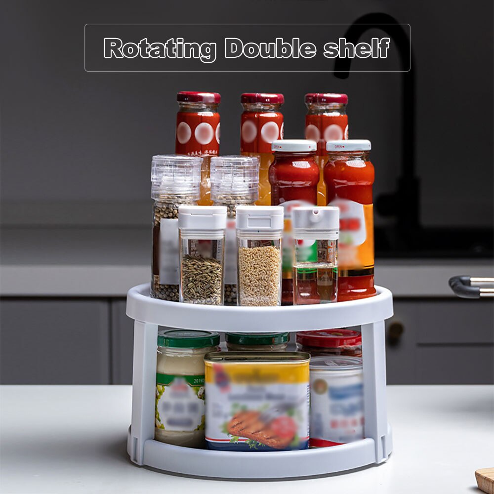 【SG Ready Stock】 Lazy Susan Turntable Rotating Non-Skid Spice Rack Cabinet Kitchen Storage Organizer Tray