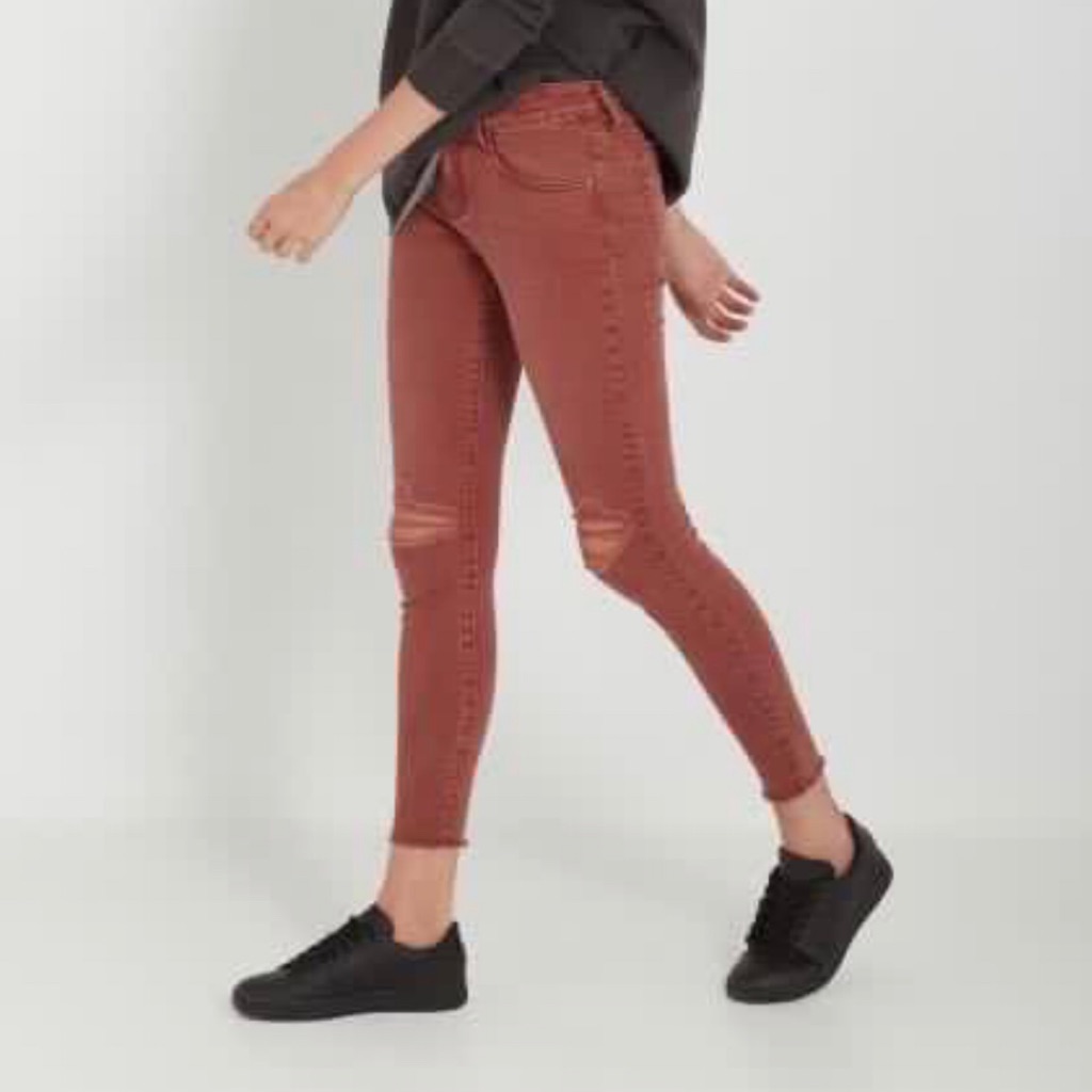 Cotton On Ripped Skinny 7 8 Jeans In Terracotta Shopee Singapore