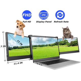 P2 12'' Tri-Screen Portable three Extra Screen For Laptop Speakers Gaming Monitor Extender for PS5 Compatible with 13”-16” Mac PC