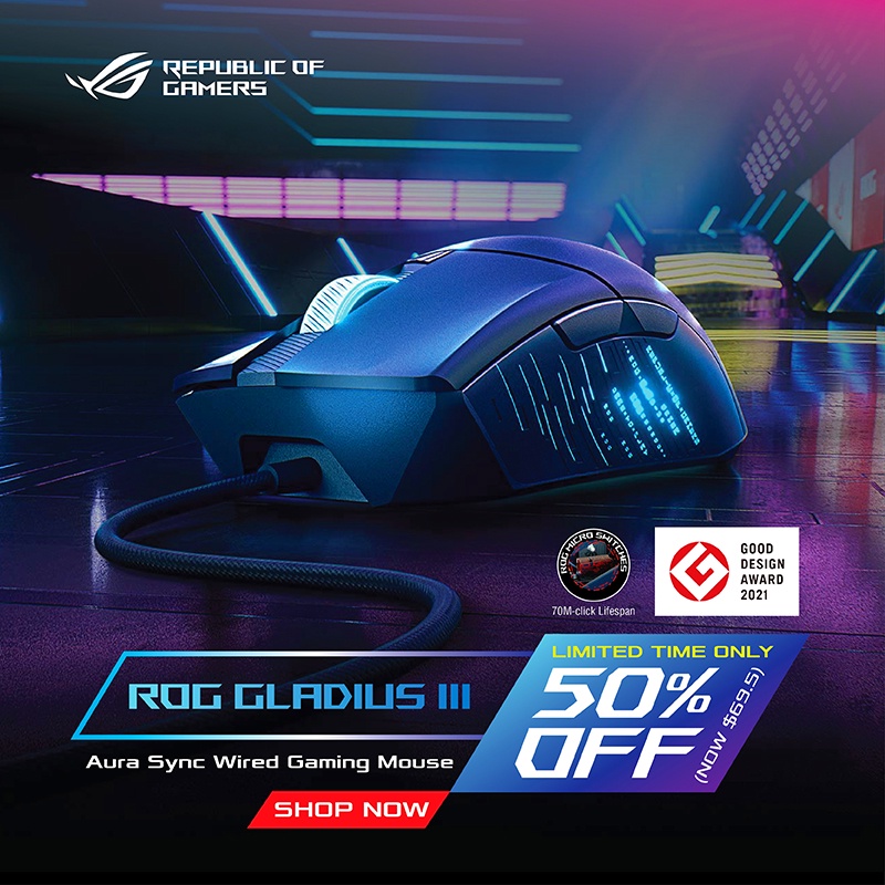 Asus Rog Gladius Iii Gaming Mouse Specially Tuned 19 000 Dpi Sensor Push Fit Switch Socket Ii Zero Click Latency Shopee Singapore