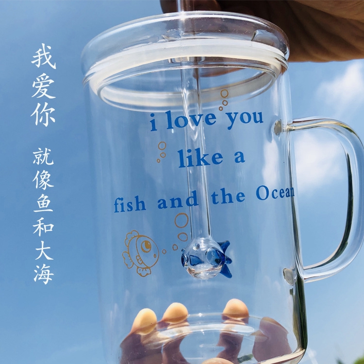 Pro Ins Korea Small Fish Spit Glass Nordic English Letters Graffiti Fish Straw Shopee Singapore