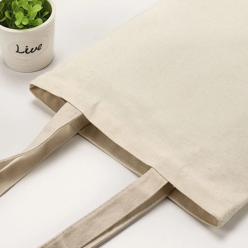 Image of Plain Creamy White Canvas Shopping Bags,Foldable Reusable Fabric Tote Bag,Shoulder Top Eco Bag Gift #7