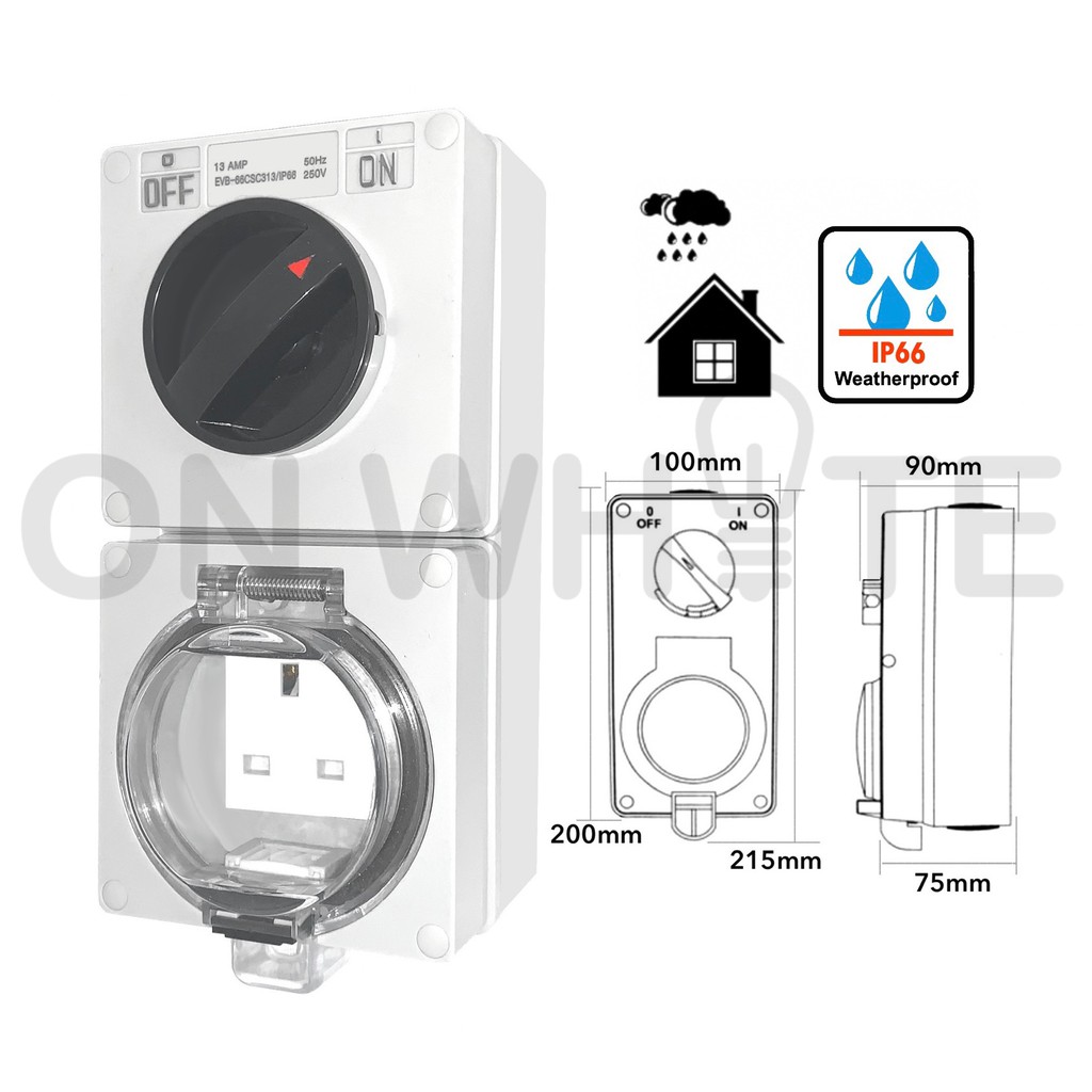 Waterproof/Weatherproof Switch Socket Outlet 13A Isolator iP66 CSC313