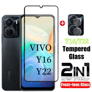 2in1 Full Cover Tempered Glass Screen Protector For VIVO Y16 Y22 Y22S Phone Protective Glass For VIVOY16 VIVOY22 Camera Lens Film