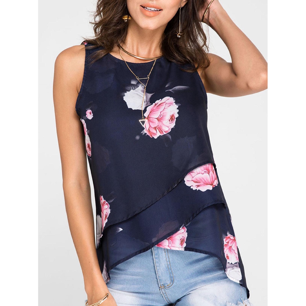 deep v neck printed blouse