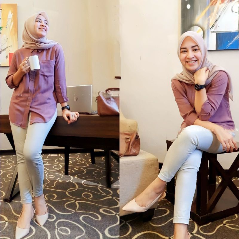 Kemeja Rayon Twill Premium Polos Wanita Lengan Panjang Terbaru