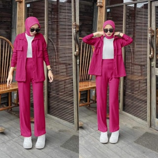 Elde 12 - NABILA SET Knitting Suit Imported MANGO KNIT Material Thick And Smooth FULL Life Button With Right And Left Pocket+Culottes Pants (NO INNER)