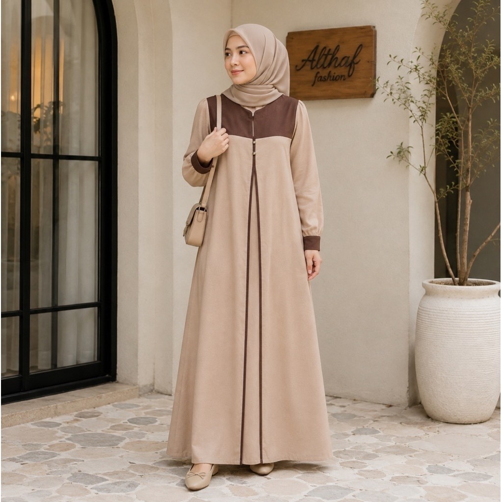 Gamis Abaya Syari Wanita dengan Bahan Crinkle Airflow Adem klarisa dress