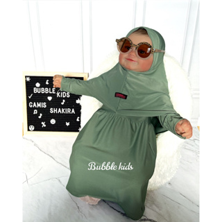 KATUN Gamis Hijab Baby shakira Bubble Kids Fashion Muslim Children Toddler Girls Plain Cotton Spandek Jersey 0-2 Years sage (shakira 1)