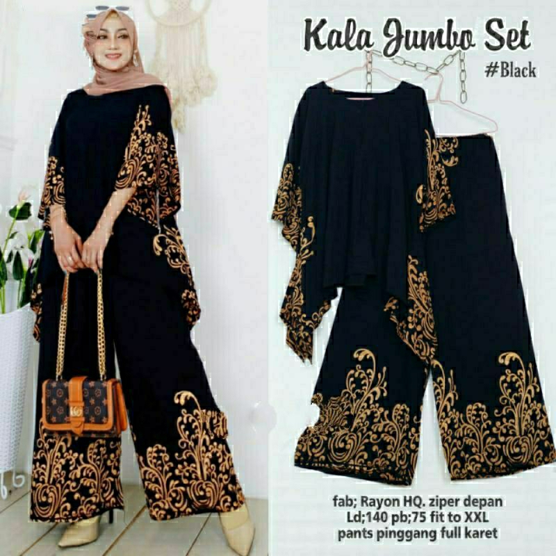 SETELAN WANITA RAYON JUMBO WAKAWAKA LD 135 KALA SET