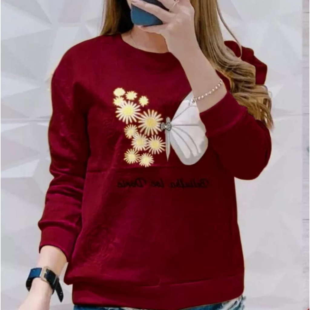 kaos atasan wanita lengan panjang dewasa kekinian motif baterfly gambar trendy cetak print dtf
