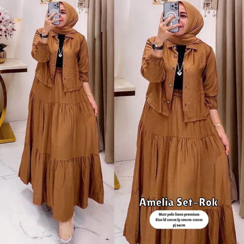 AMELIA ONE SET ROK DAN ATASAN BAHAN CRINKLE AIRFLOW  WANITA TERBARU DAN UKURAN JUMBO