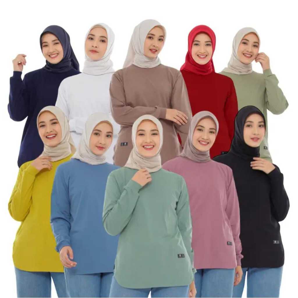 Kaos Atasan polos lengan panjang model bawahan oval bahan baby terry nyaman adem