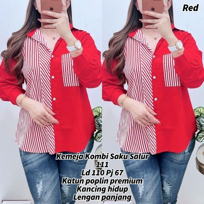 KEMEJA WANITA MERAH PUTIH PREMIUM