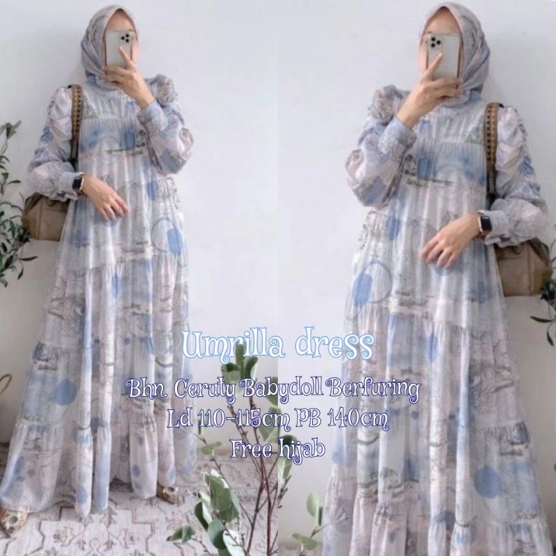 Umrilla Dress Set Hijab Gamis Wanita Kekinian Set Hijab Bahan Ceruty Terlaris Gamis Lebaran