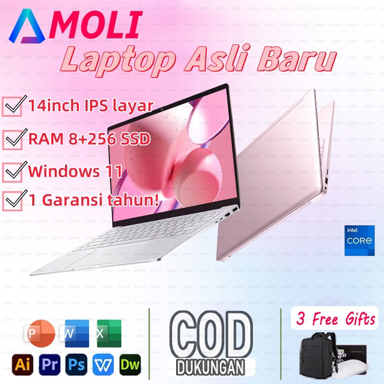 AMOLI 【Ready Stock 】2024 Laptop Baru Layar HD 14 inci  SSD Pembayaran sandi  Laptop Gaming WIN11 Tip