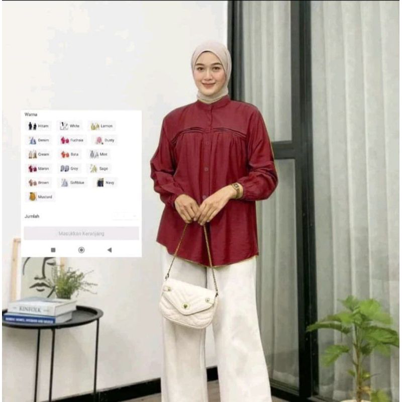 Baju Atasan Wanita Terbaru Kemeja Wanita Polo Linen Lengan Panjang Blouse Casual Office Kerja