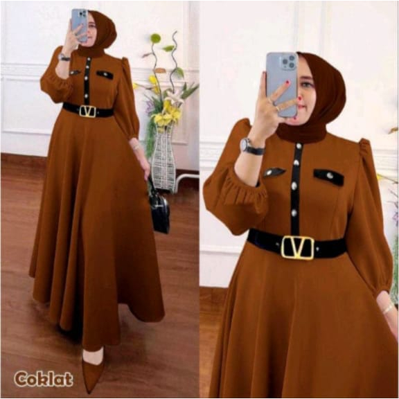 Gamis Alika korea style cringkle polos / Baju wanita terbaru kekinian viral murah Fre Blet ( Busui )