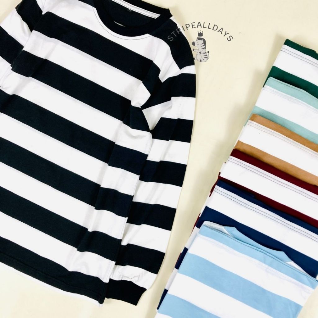 12.12 little stripealldays - Kaos Stripe Dewasa BIG V1 RIB Series Lengan Panjang / atasan baju pakai