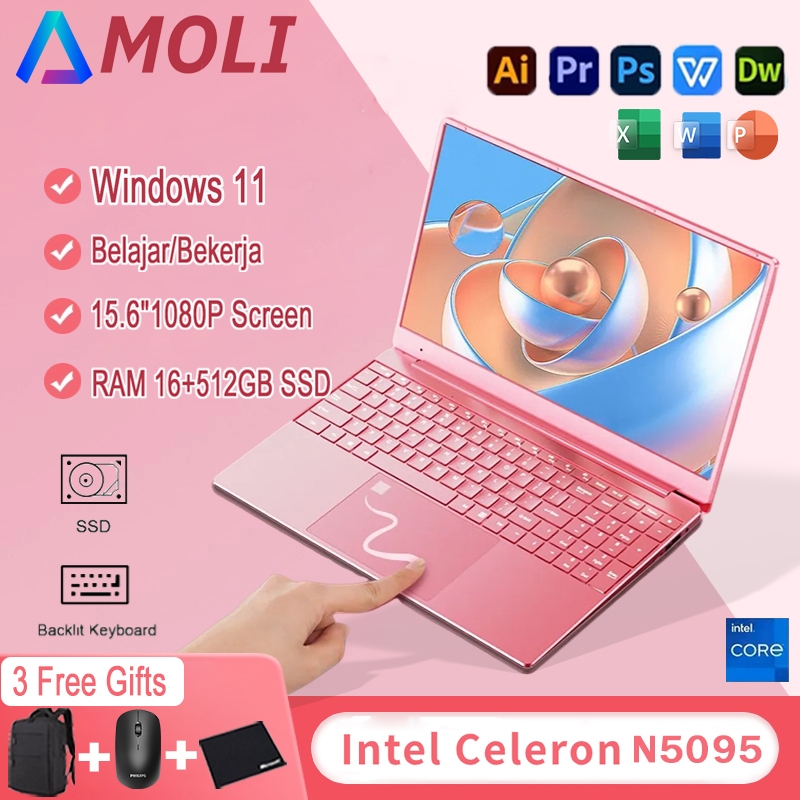 AMOLI 【Ready Stock 】2024 Laptop Baru Layar HD 15.6 inci  SSD Pembayaran sandi sidik jari Laptop Gami