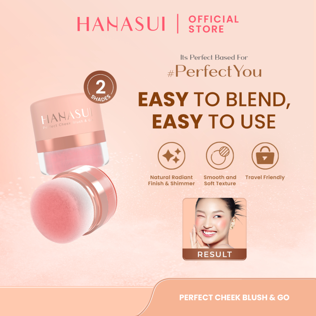 Hanasui Perfect Cheek Blush & Go Powder - Blush On Powder Natural Radiant Finish Melembabkan Cerah A