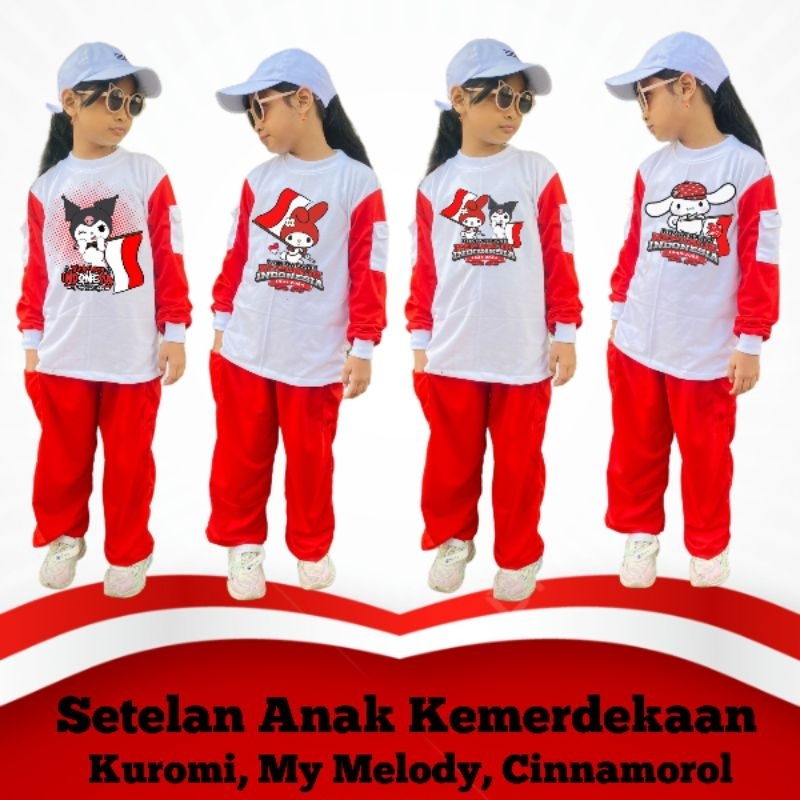 Setelan Anak Perempuan Kemerdekaan Agustusan Kuromi One Set Cargo Independen Day