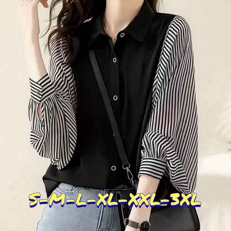 Laila Hand Stripe Kemeja Wanita Ukuran S-M-L-XL-XL-XXL-XXL