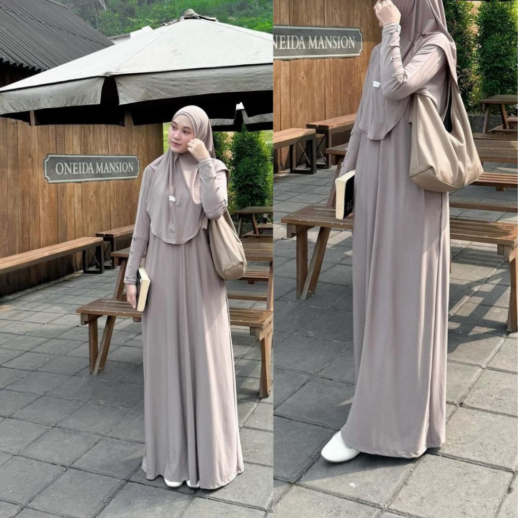 Gamis Mecca Abaya Set Kerudung  Gamis Syar'i Terbaru Bahan Jersey Premium Abaya Umroh Busui Friendly