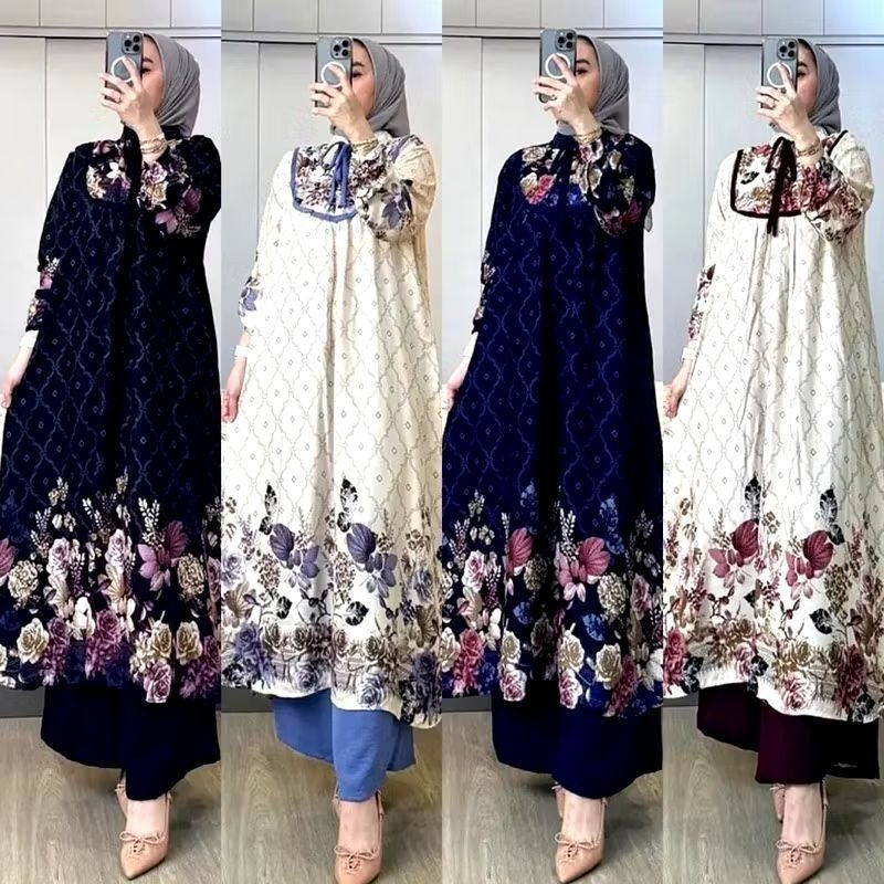 NEW SET LONG TUNIK ALIYAH VIRAL SETELAN TUNIK RAYON TERLARIS SET OOTD WANITA MUSLIMAH KEKINIAN