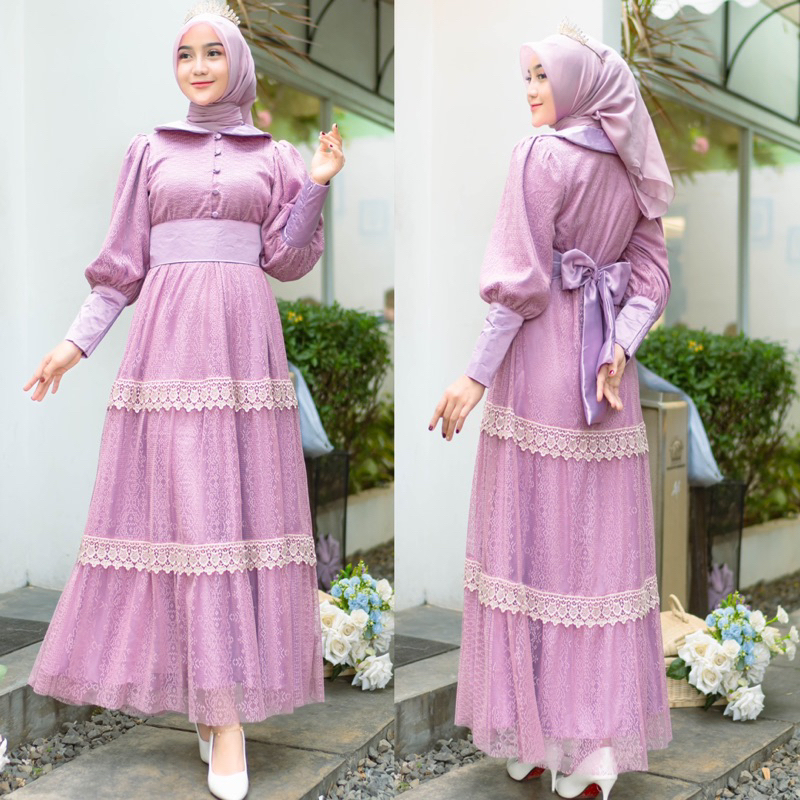 Eleanor Dress - Dress Lebaran - Gamis Kondangan Lamaran Bridesmaid Premium Busui Brukat Pesta Hijab