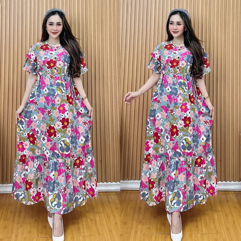 Daster Viral Rayon Viscose Dress Bunga-Bunga Kekinian