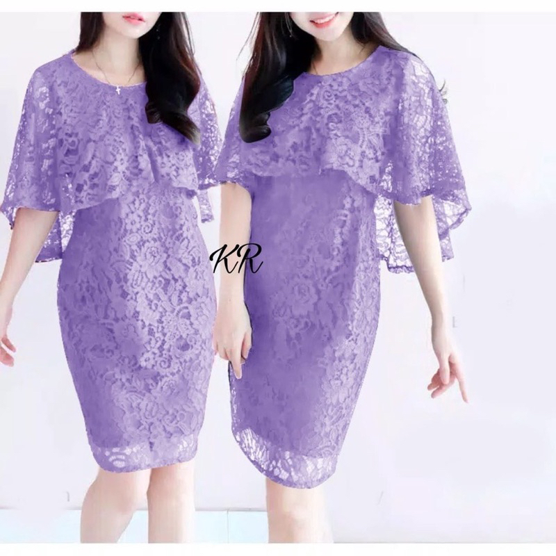 REAL PIC - DRESS FASHION BRUKAT ALEXIA BROCADE / MIDI DRESS ALEXIA BRUKAT CAPE LAYER / FASHION STYLE