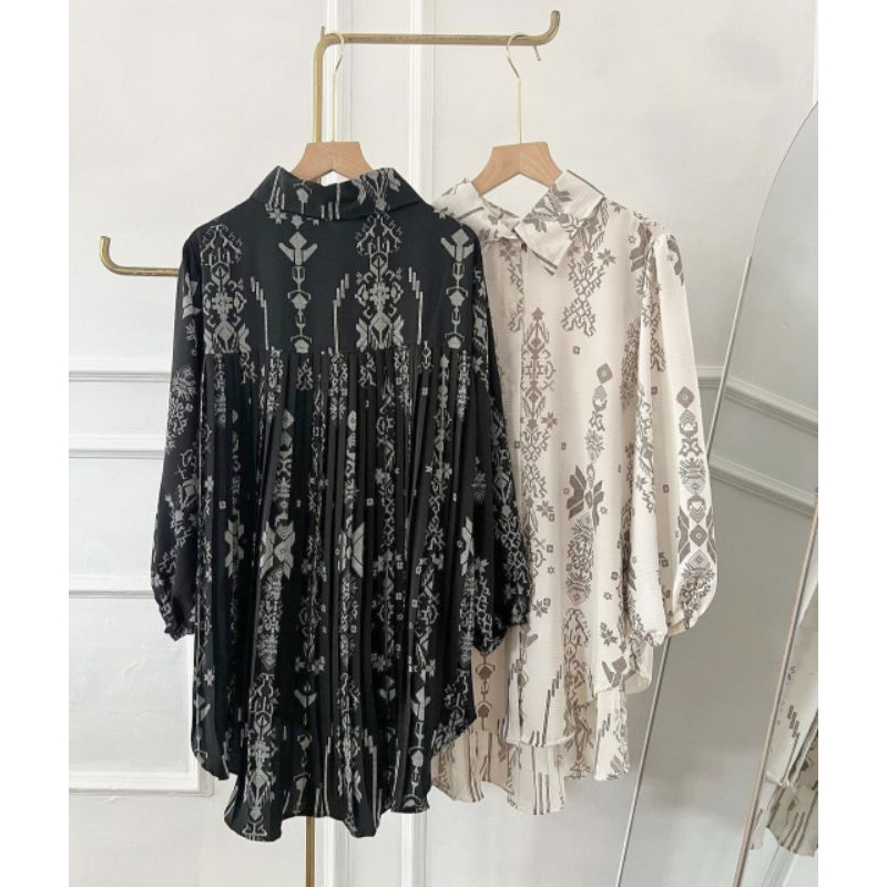 READY!! ATASAN WANITA/KEMEJA WANITA/BLOUSE MUNNA PLISKET MOTIF ETNIC