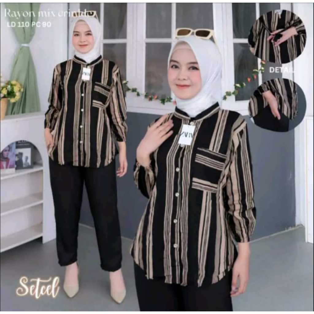Zura One Set Malika Kancing emas Terbaru // Setelan Wanita Terlaris Kekinian \\ Setelan Rayon Mix Cr