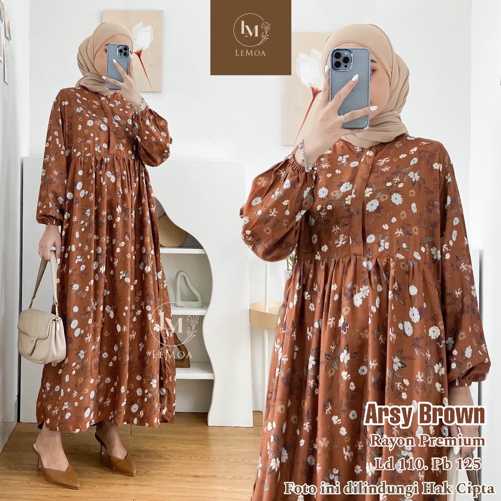 Arsy Midi Dress Rayon Motif Bunga by Lemoa Bahan Rayon Premium Terlaris Ld 110 Pb 125 Katun Flowy Dr