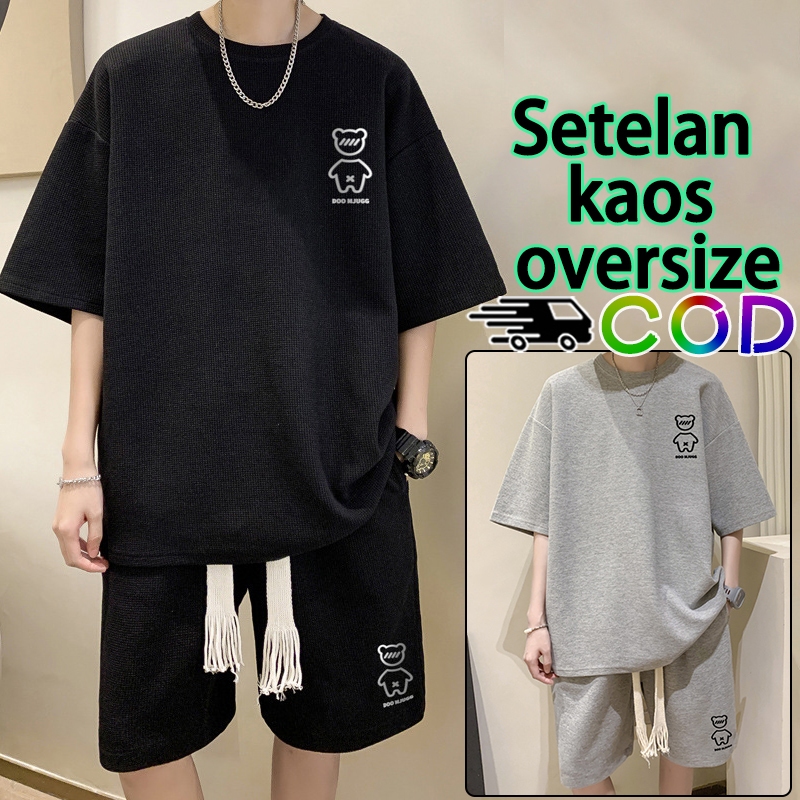 12H Kirim-setelan kaos pria lengan pendek 2023 Korea style nwe baju kaos oversize pria T shirt hitam
