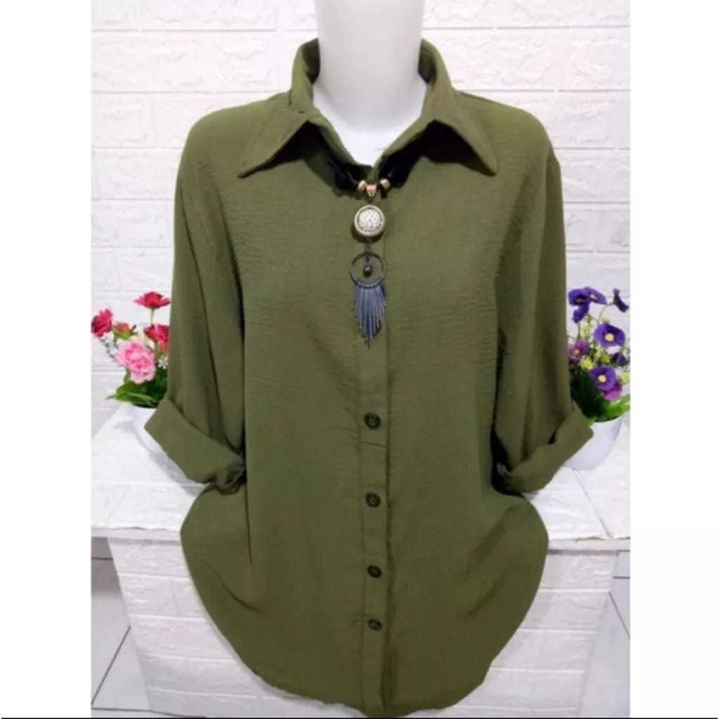 Kemeja Crinkle Wanita Airflow Adem Nyaman M-XXL