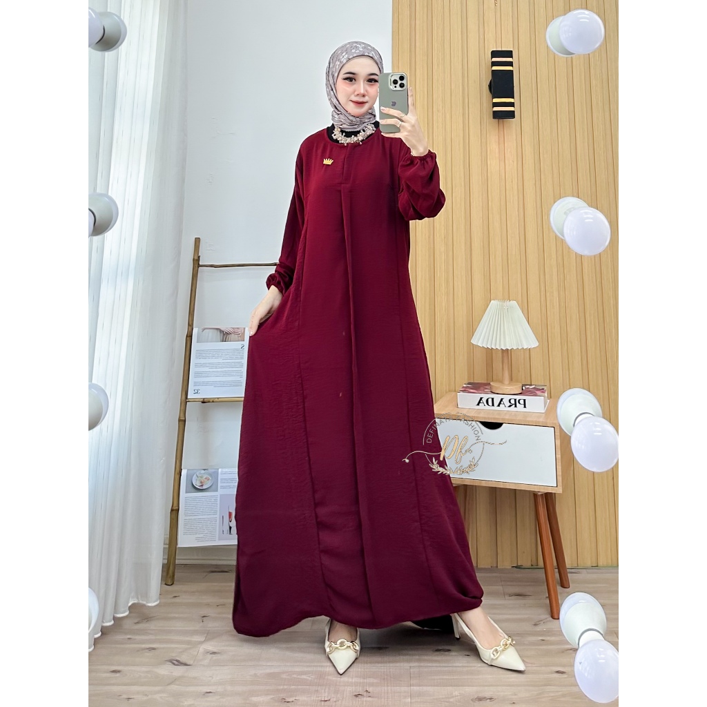 (FREE HIJAB SEGI EMPAT VOAL) Abaya ELSHIRA Set Hijab Gamis Crinkle Airflow Premium Free Pin Bross