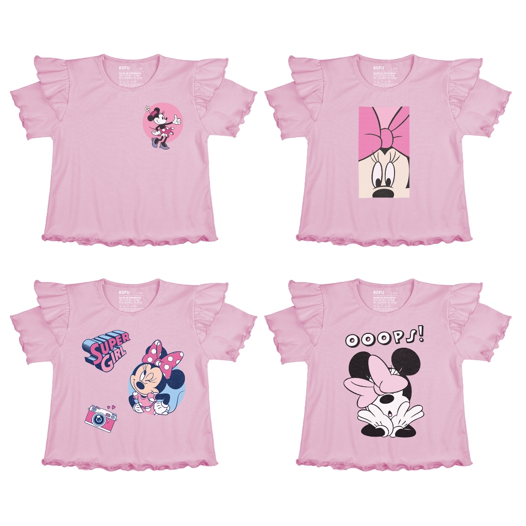 KOFU KIDS - Pakaian Atasan Anak Perempuan Bahan RIB Curly Usia 1th s.d 4th Warna Pink dan Abu