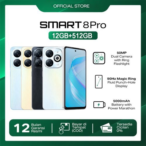 [2024 New Model+Bisa COD] infinix smart 8 Pro Handphone Asli 7.5Inch 12GB RAM+512GB ROM HD Kamera Du