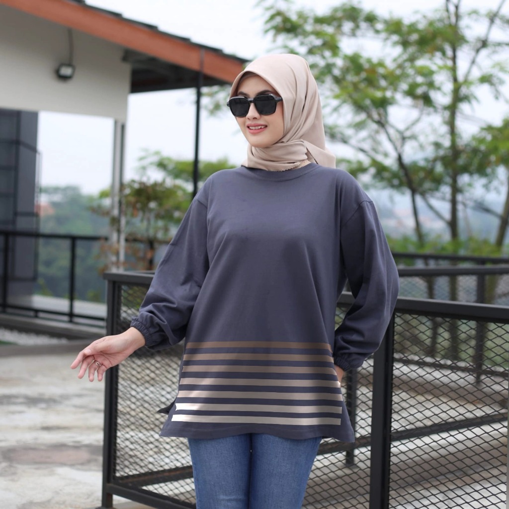Forever Cloth edisi Salur Gradasi - Kaos Oversize Lengan Panjang KERUT Bahan Cotton Combed 24s