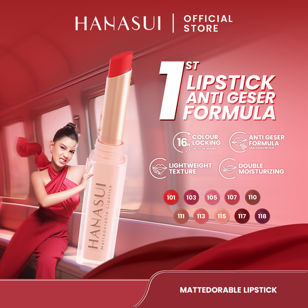 Hanasui Mattedorable Lipstick - Anti Geser Formula  Smudgeproof Transferproof Long Lasting Tahan Lam