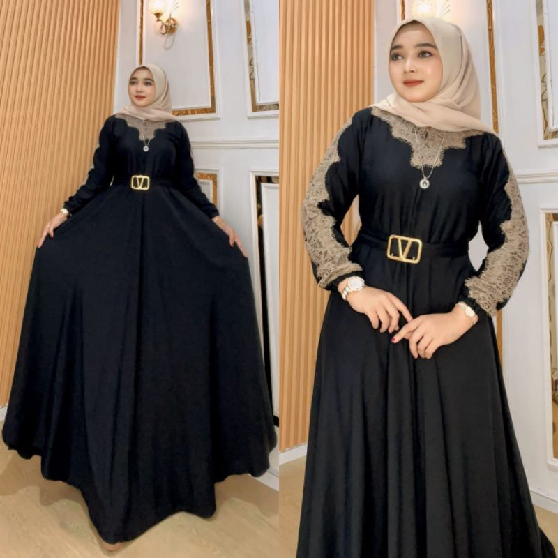 Gaun Cantik Miranda Rayon Twill Renda Mayung