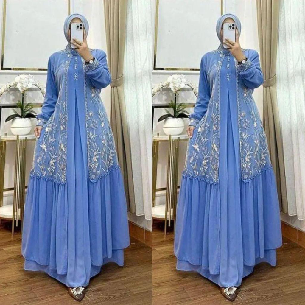 ALLUNA Gamis Muslim Dress Murah Brukat Tulle Gamis Syari